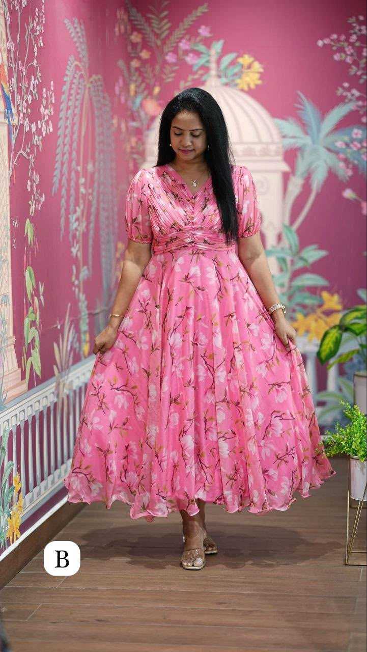 YNF Wholesale Chinon Silk Party Wear Gowns KESH210 Neck | Surat Manufacturer