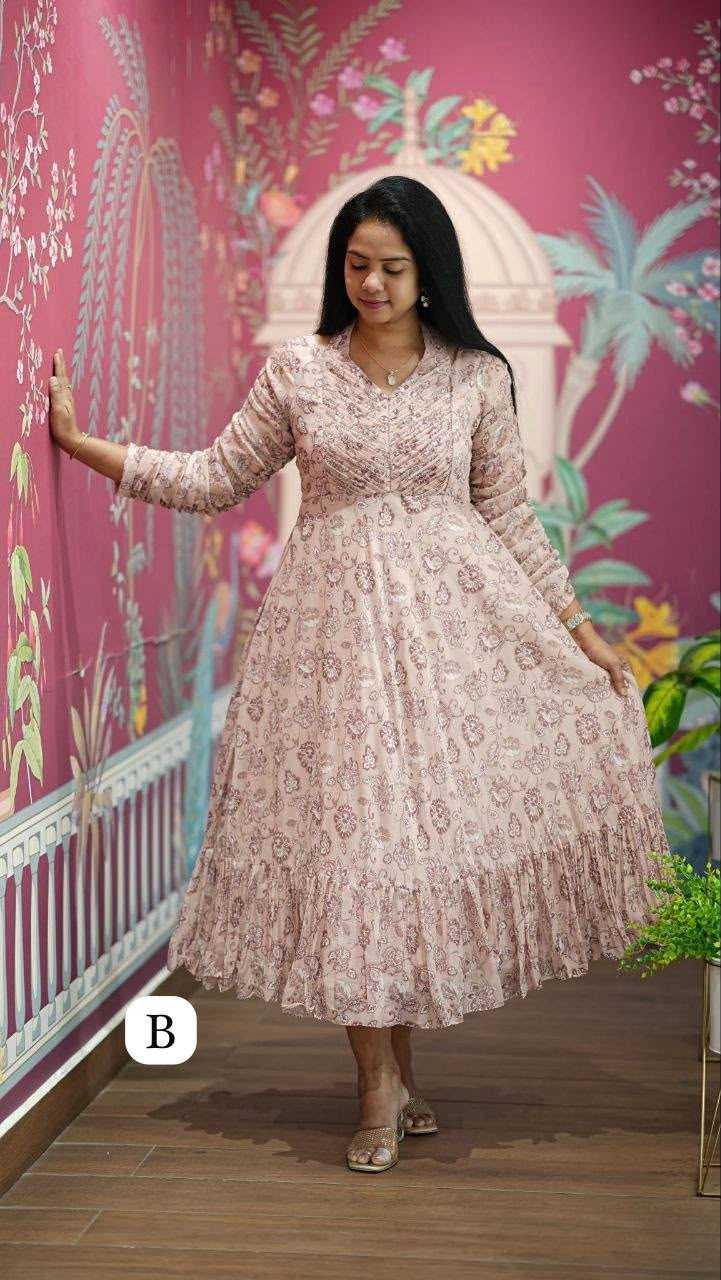 YNF Wholesale Chinon Silk Party Wear Gowns KESH210 Neck | Surat Manufacturer