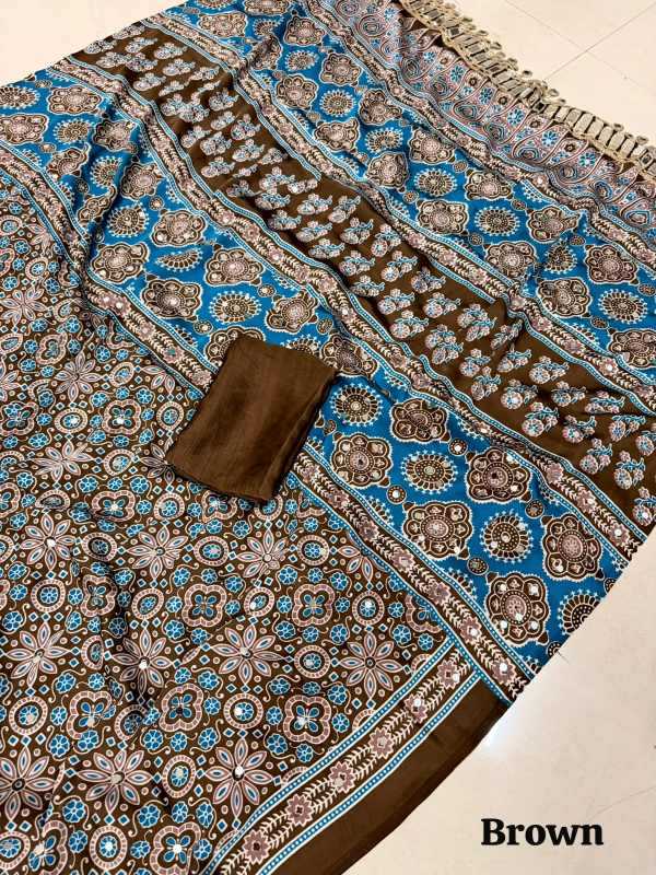 YNF Wholesale Japan Sartin Ajrakh Sarees KESH485 Arj | Surat Manufacturer