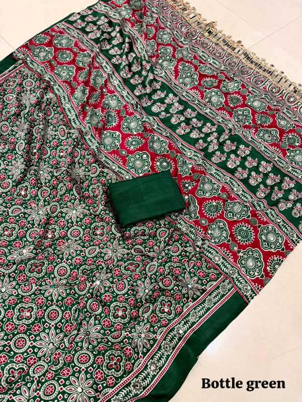YNF Wholesale Japan Sartin Ajrakh Sarees KESH485 Arj | Surat Manufacturer