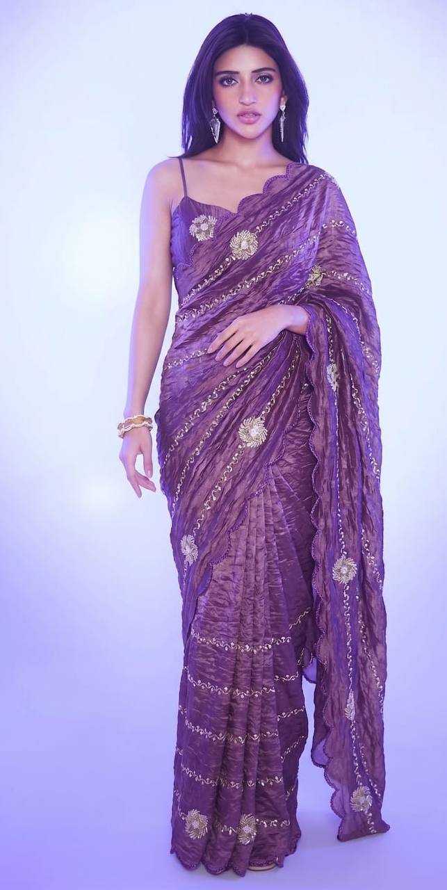 YNF Wholesale Soft Gold Crush Sequence Sarees  | Surat Manufacturer