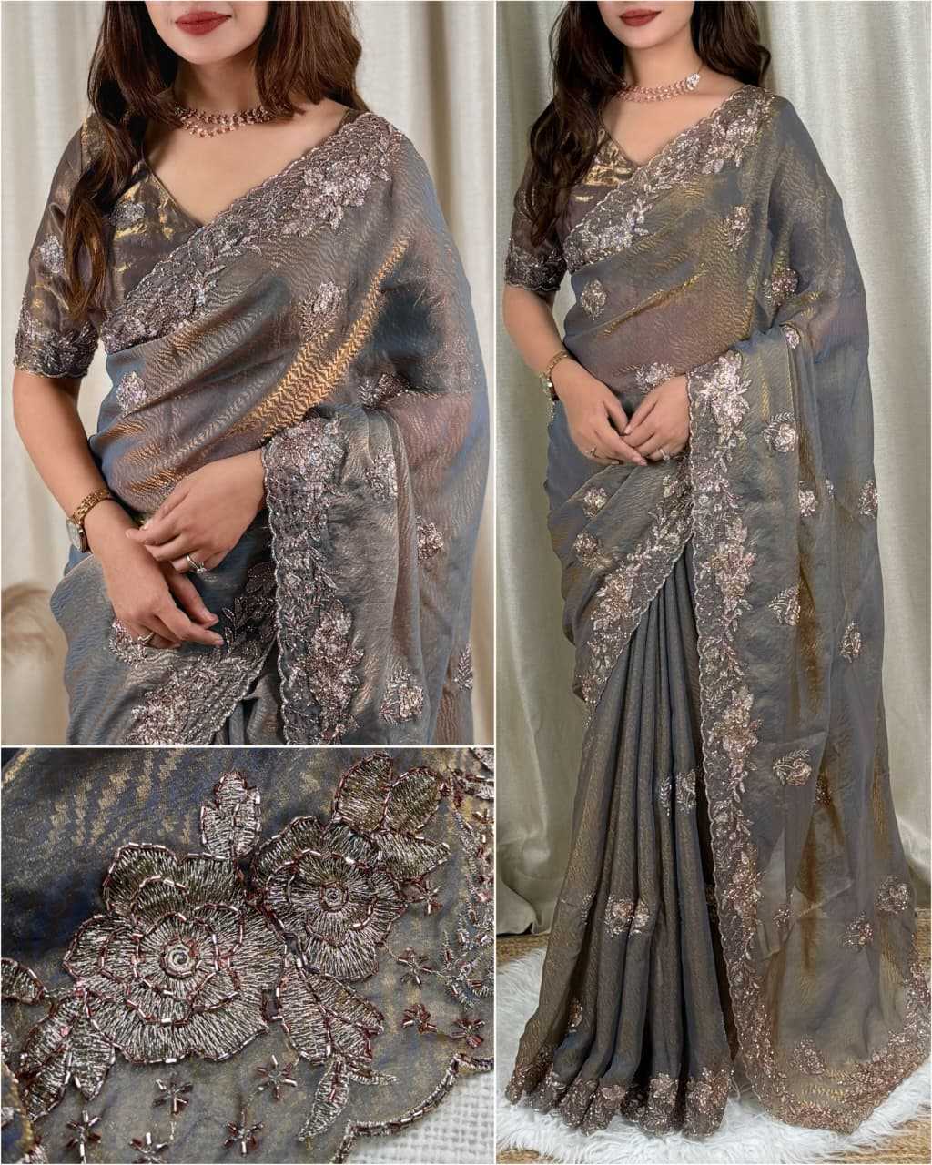 YNF Wholesale Satin Embroidered Sarees KESH501 Ranisha | Surat Manufacturer