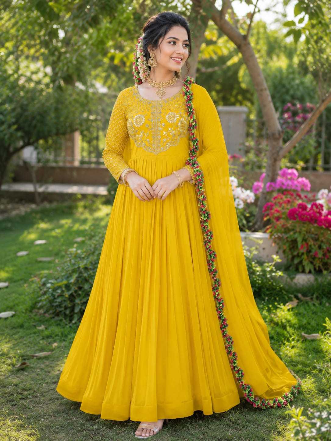 YNF Wholesale Georgette Embroidery Gowns  | Surat Manufacturer