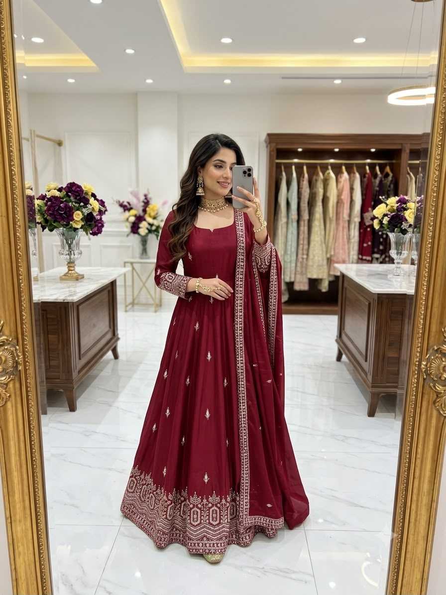 YNF Wholesale Chinon Silk Embroidery Gowns  | Surat Manufacturer