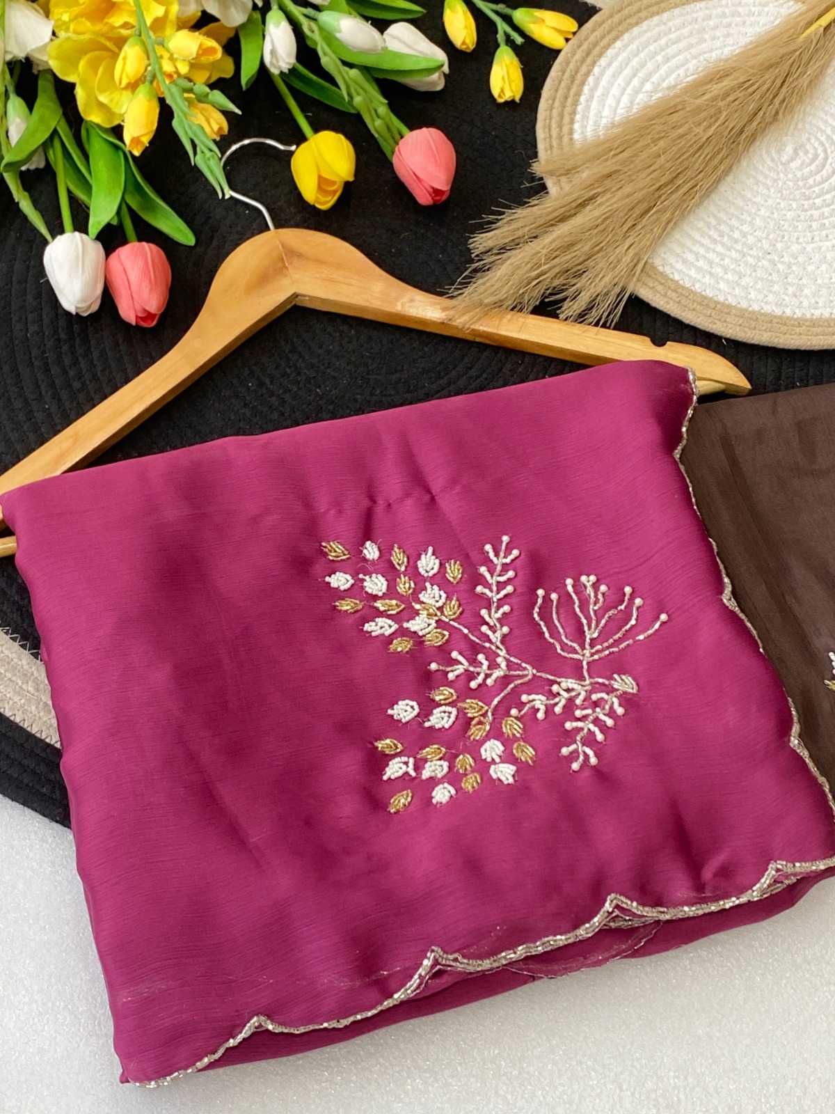 YNF Wholesale Chiffon Hand Work Sarees  | Surat Manufacturer