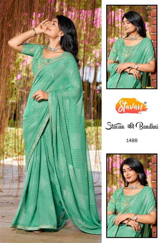 YNF Wholesale Georgette Printed Sarees KESH514 Stavan Ki Bandhani | Surat Manufacturer