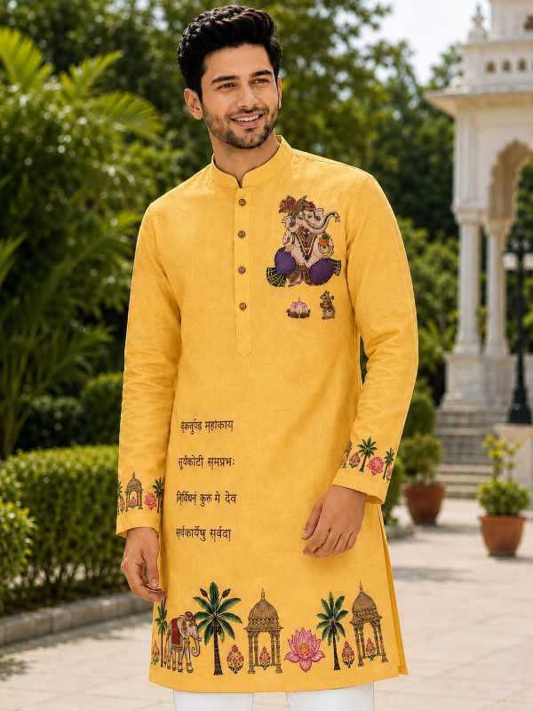 YNF Wholesale Cotton Mens Kurtas KESH521 Ganpati | Surat Manufacturer