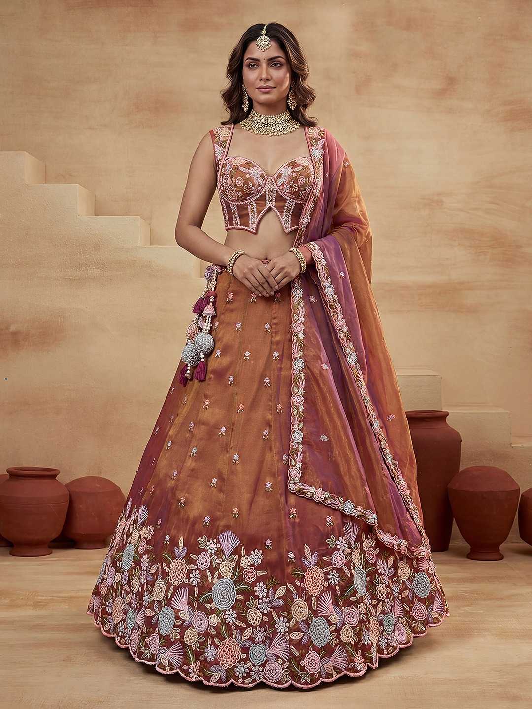 YNF Wholesale Tissue Embroidered Lehenga  | Surat Manufacturer