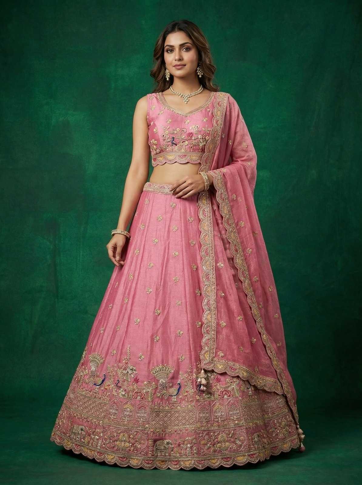 YNF Wholesale Tissue Embroidered Lehenga  | Surat Manufacturer