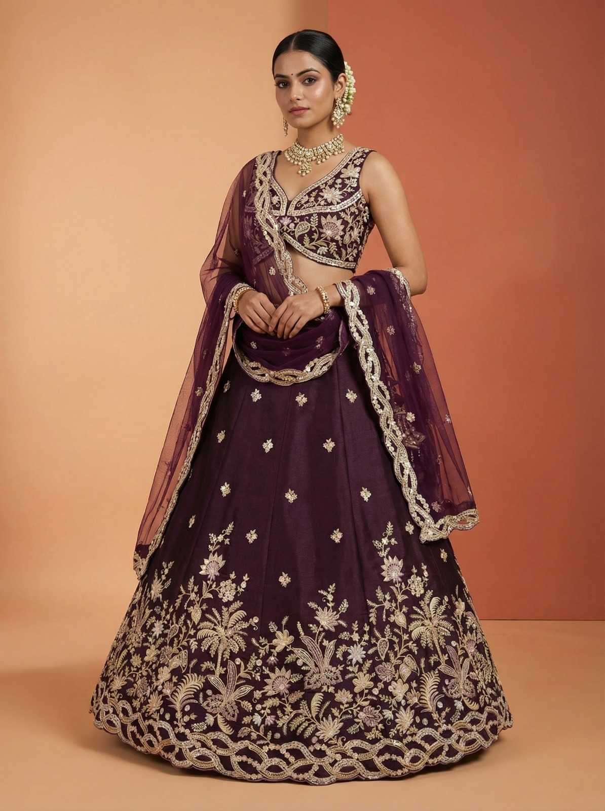 YNF Wholesale Tissue Embroidered Lehenga  | Surat Manufacturer