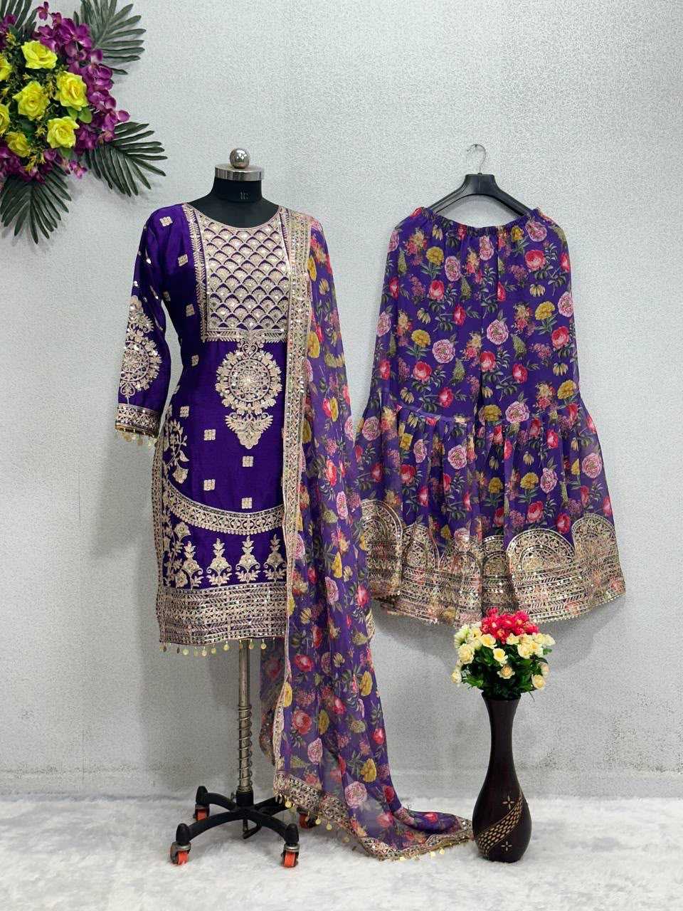 YNF Wholesale Chinon Silk Palazzo Suit  | Surat Manufacturer
