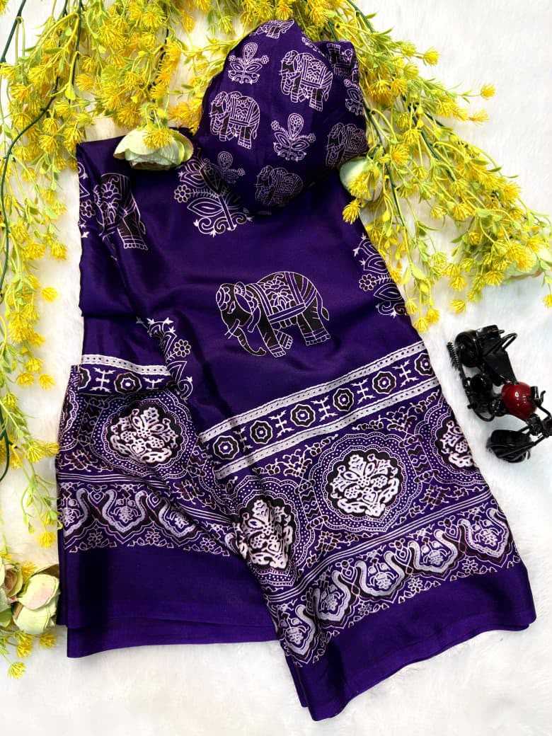 YNF Wholesale Crepe Silk Ajrakh Sarees  | Surat Manufacturer
