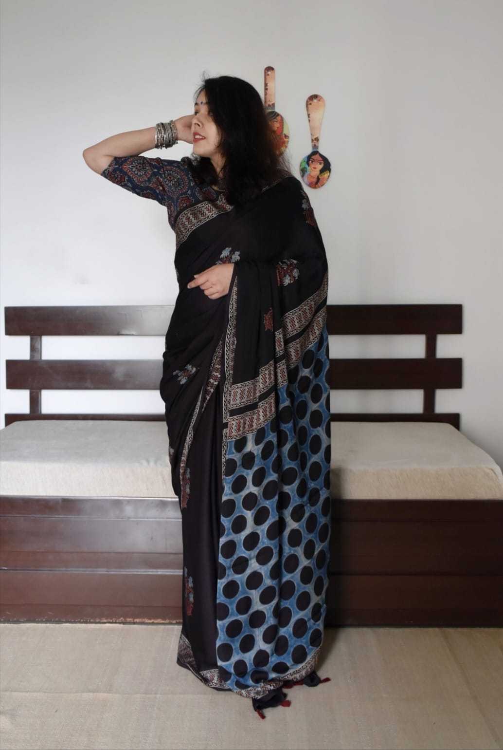 YNF Wholesale Muslin Silk Soft Silk Sarees KESH583 Ajrakh | Surat Manufacturer