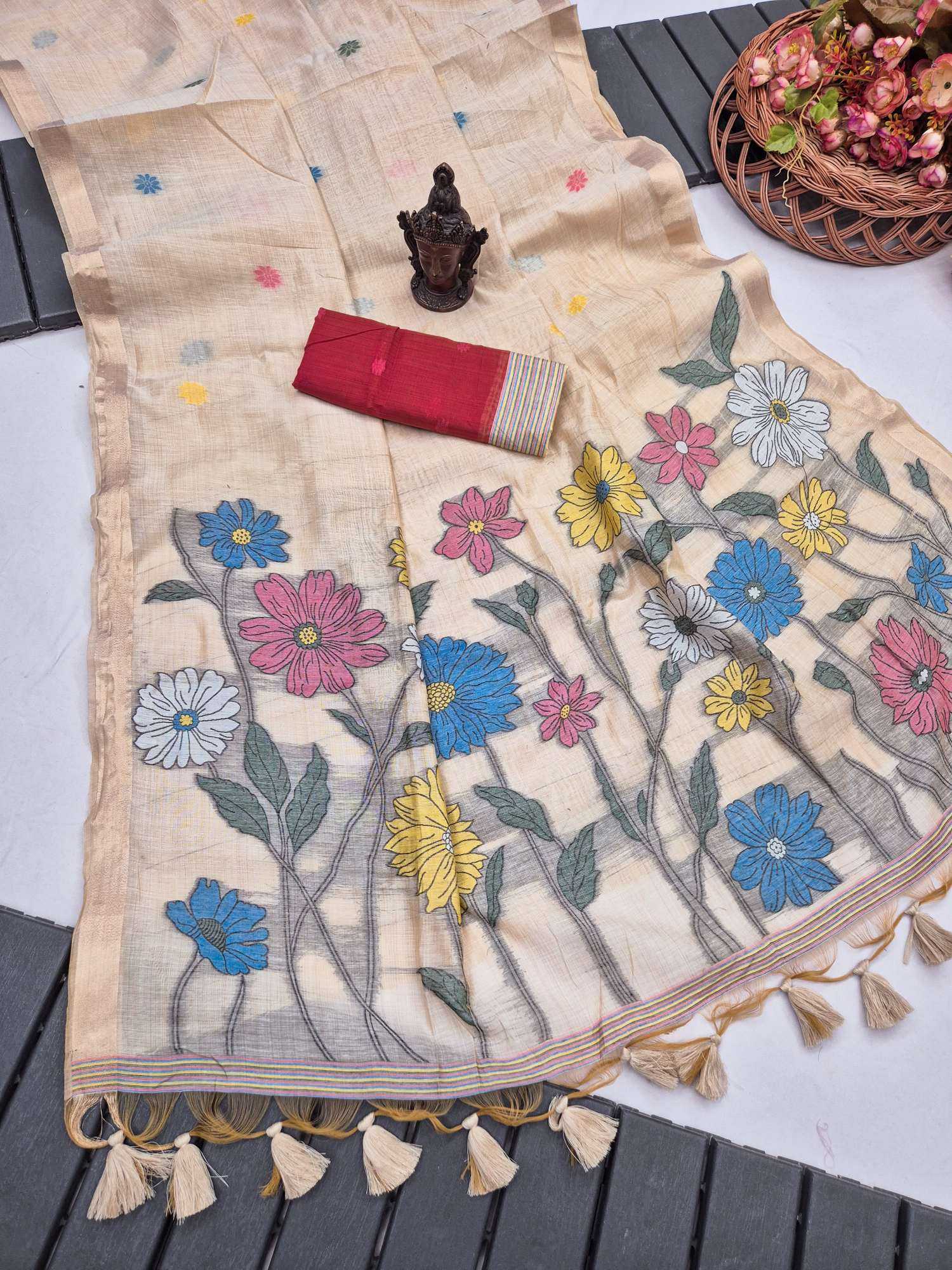 YNF Wholesale Cotton Zari Border Sarees KESH634 Flowers | Surat Manufacturer
