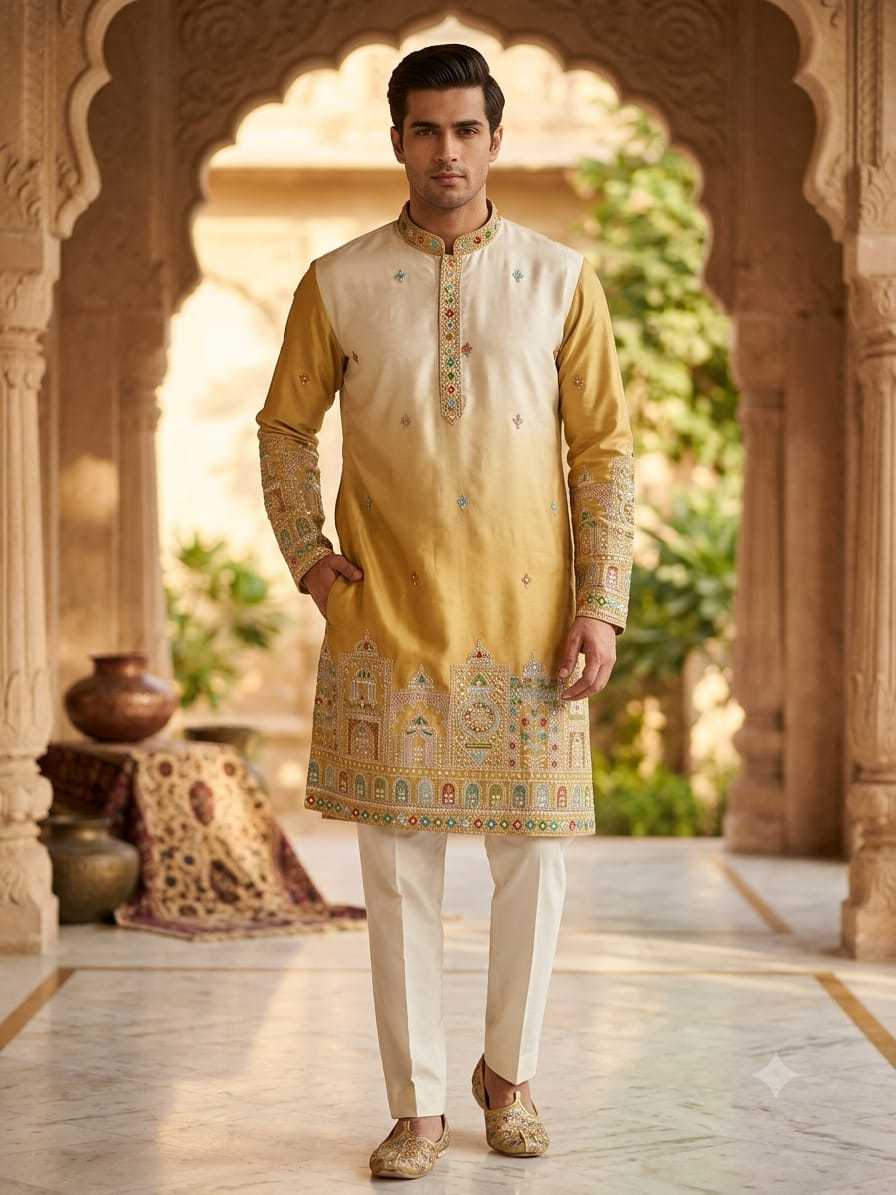 YNF Wholesale Malay Satin Silk Mens Kurta Pyjama KESH650 Bac | Surat Manufacturer