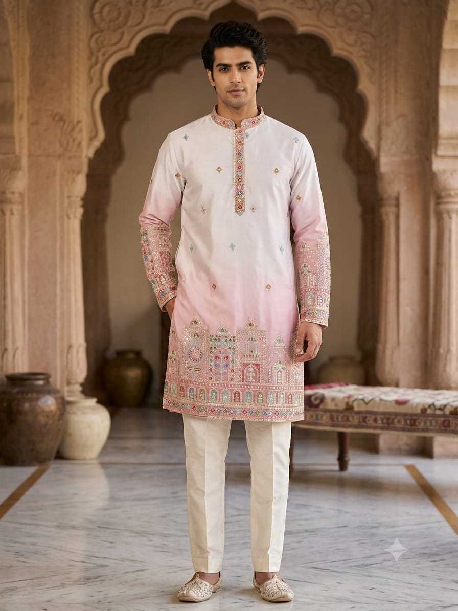 YNF Wholesale Malay Satin Silk Mens Kurta Pyjama KESH650 Bac | Surat Manufacturer