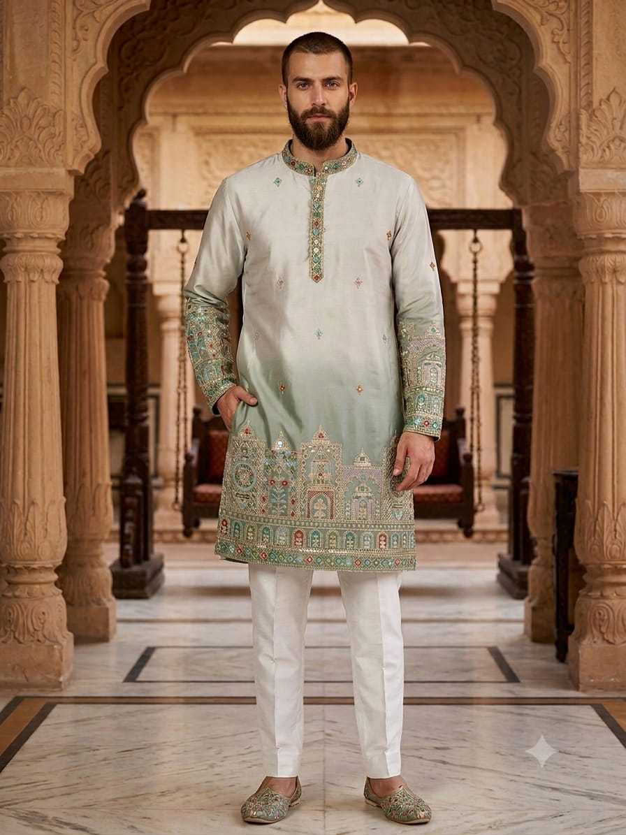 YNF Wholesale Malay Satin Silk Mens Kurta Pyjama KESH650 Bac | Surat Manufacturer