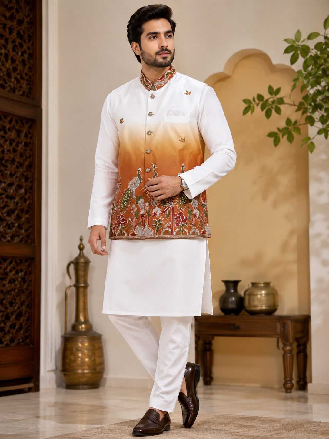 YNF Wholesale Malay Satin Silk Mens Kurta Pyjama KESH650 Koti | Surat Manufacturer