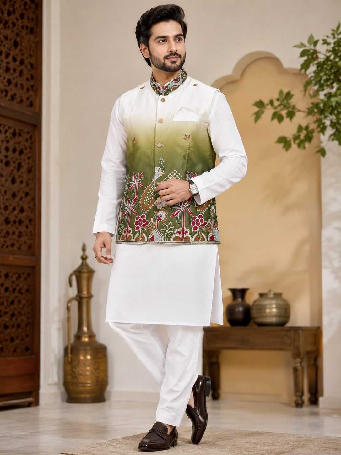 YNF Wholesale Malay Satin Silk Mens Kurta Pyjama KESH650 Koti | Surat Manufacturer
