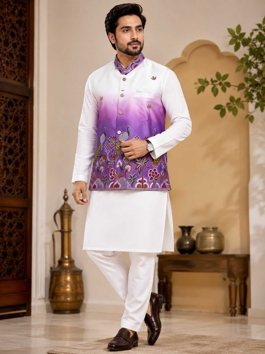 YNF Wholesale Malay Satin Silk Mens Kurta Pyjama KESH650 Koti | Surat Manufacturer