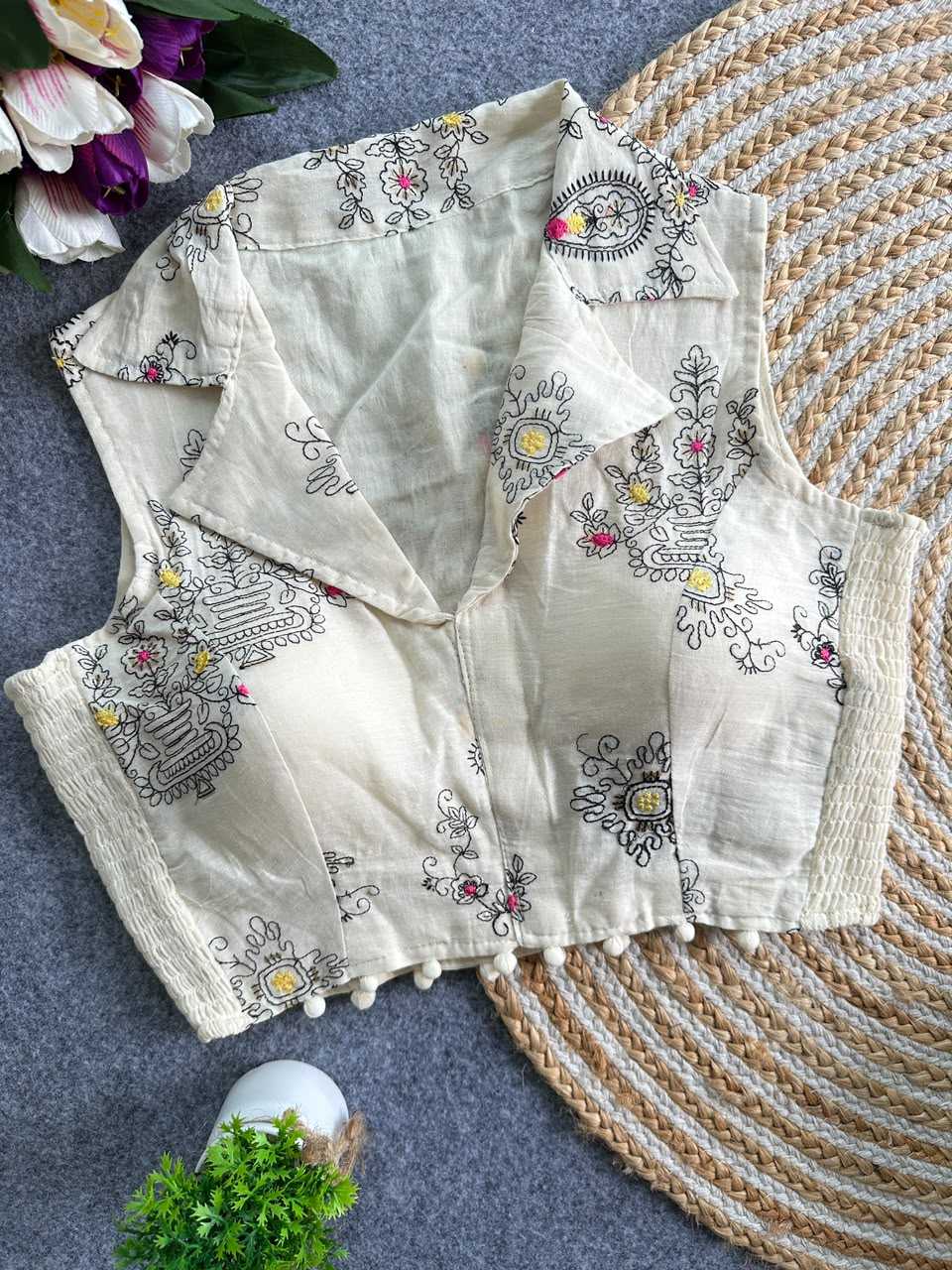YNF Wholesale Khadi Cotton Designer Blouse KESH653 Khadi Collar Elastic Blouse | Surat Manufacturer