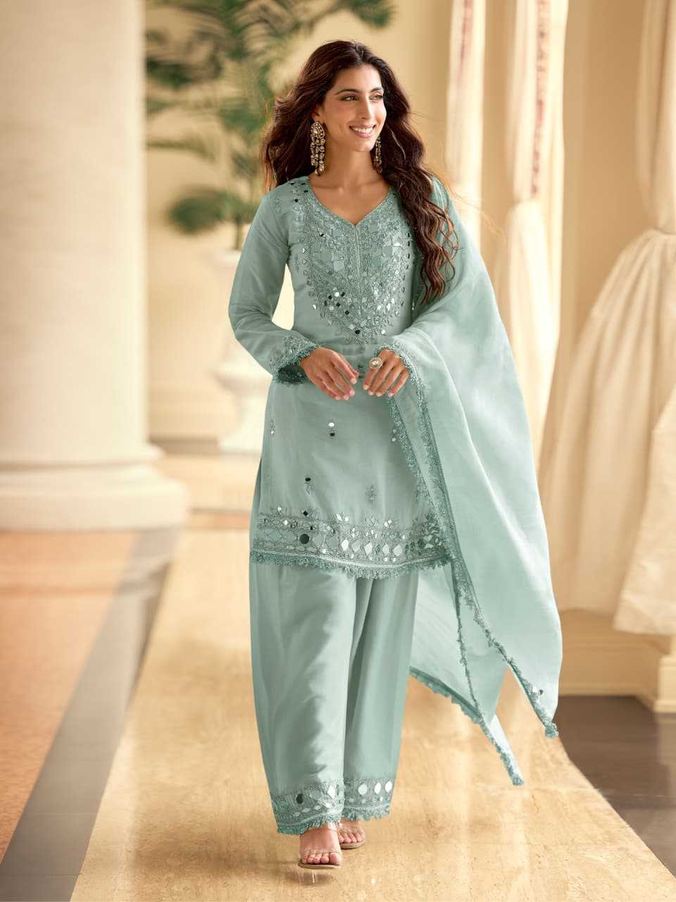 YNF Wholesale Shimmer Silk Palazzo Suit  | Surat Manufacturer