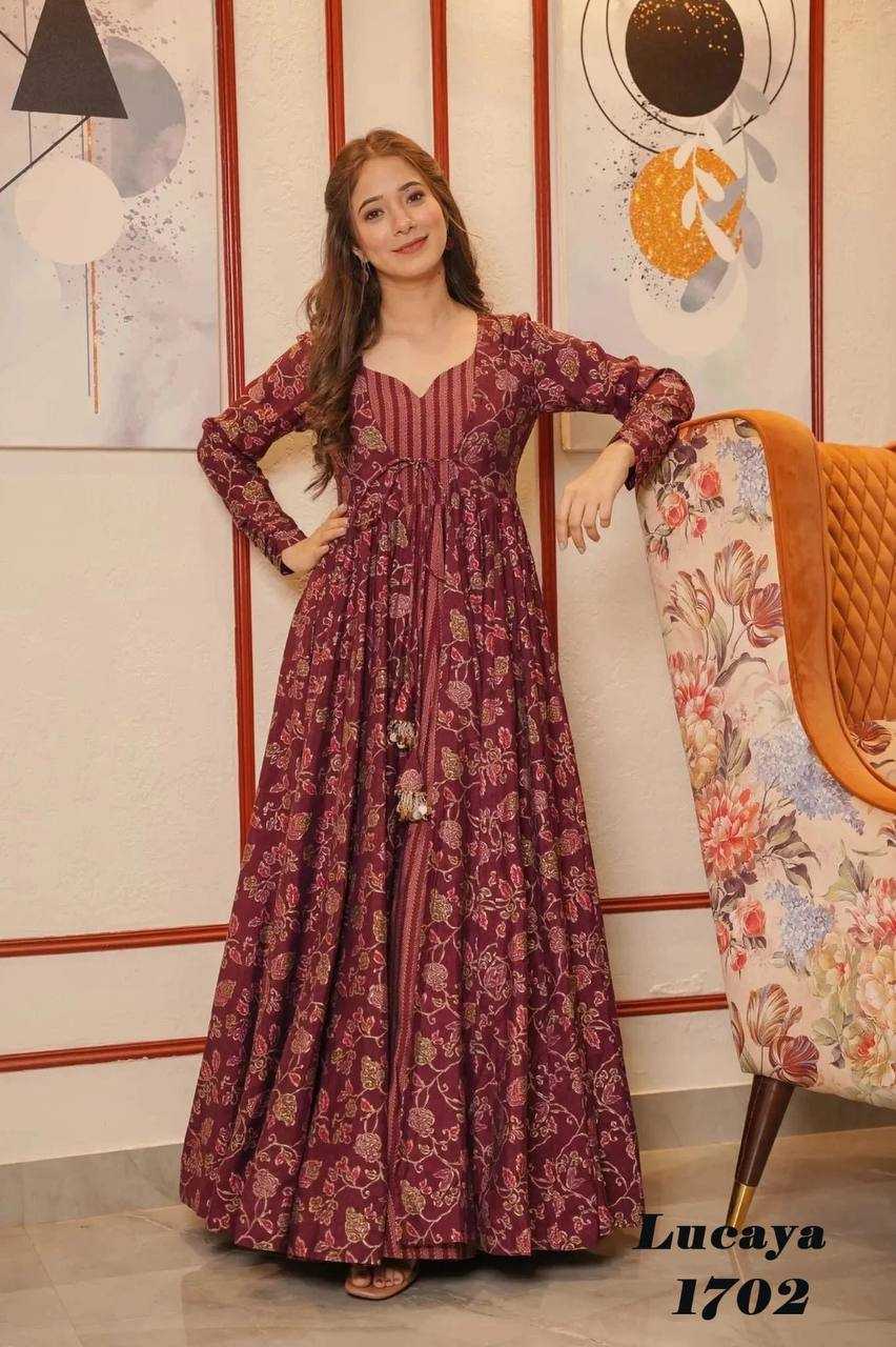 YNF Wholesale Pure Maslin Silk Printed Gowns KESH744 17 | Surat Manufacturer