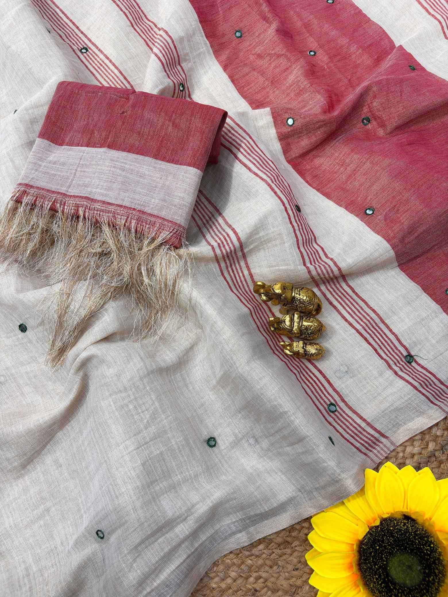 YNF Wholesale Linen Mirror Work Saree  | Surat Manufacturer