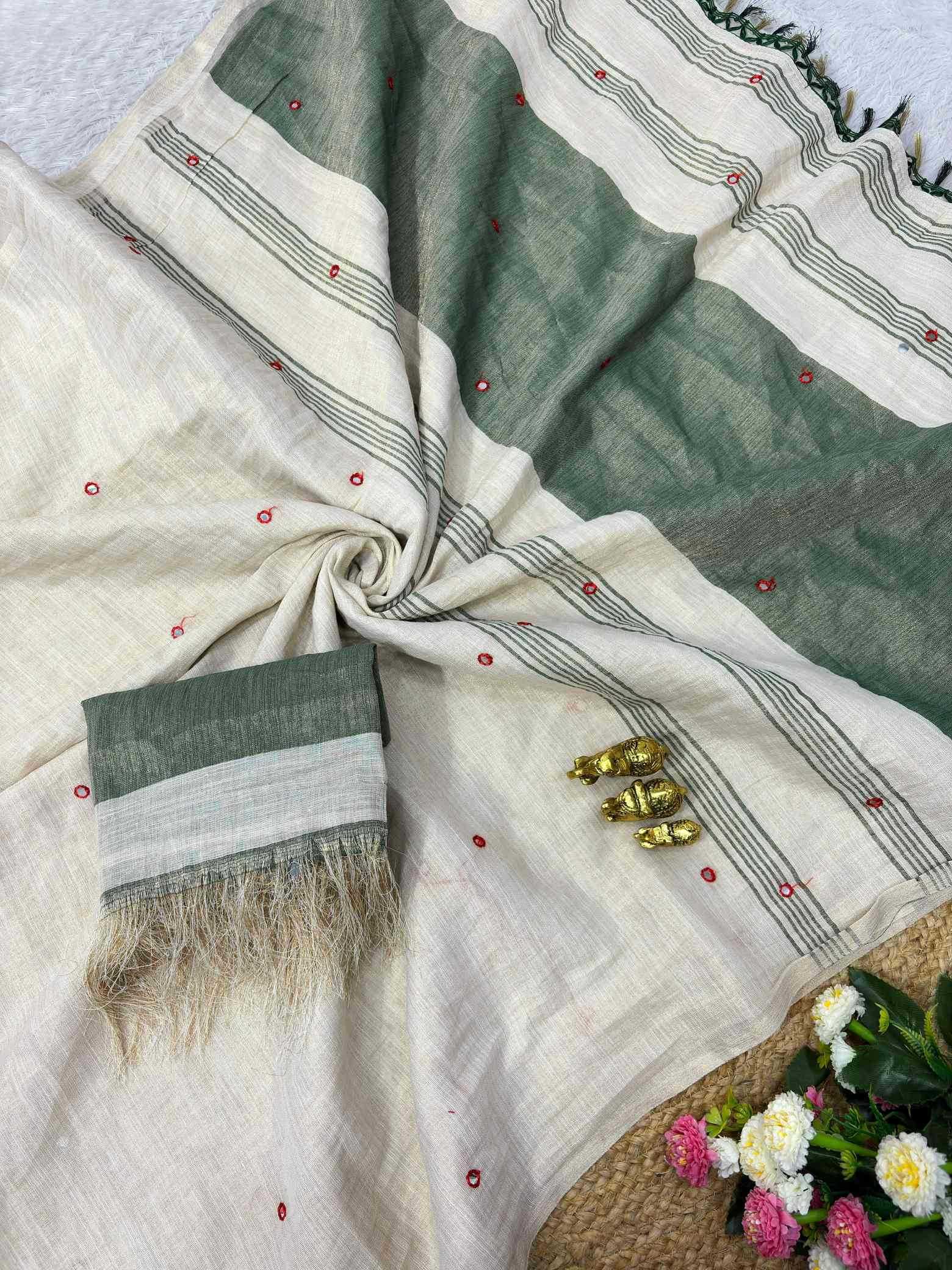YNF Wholesale Linen Mirror Work Saree  | Surat Manufacturer
