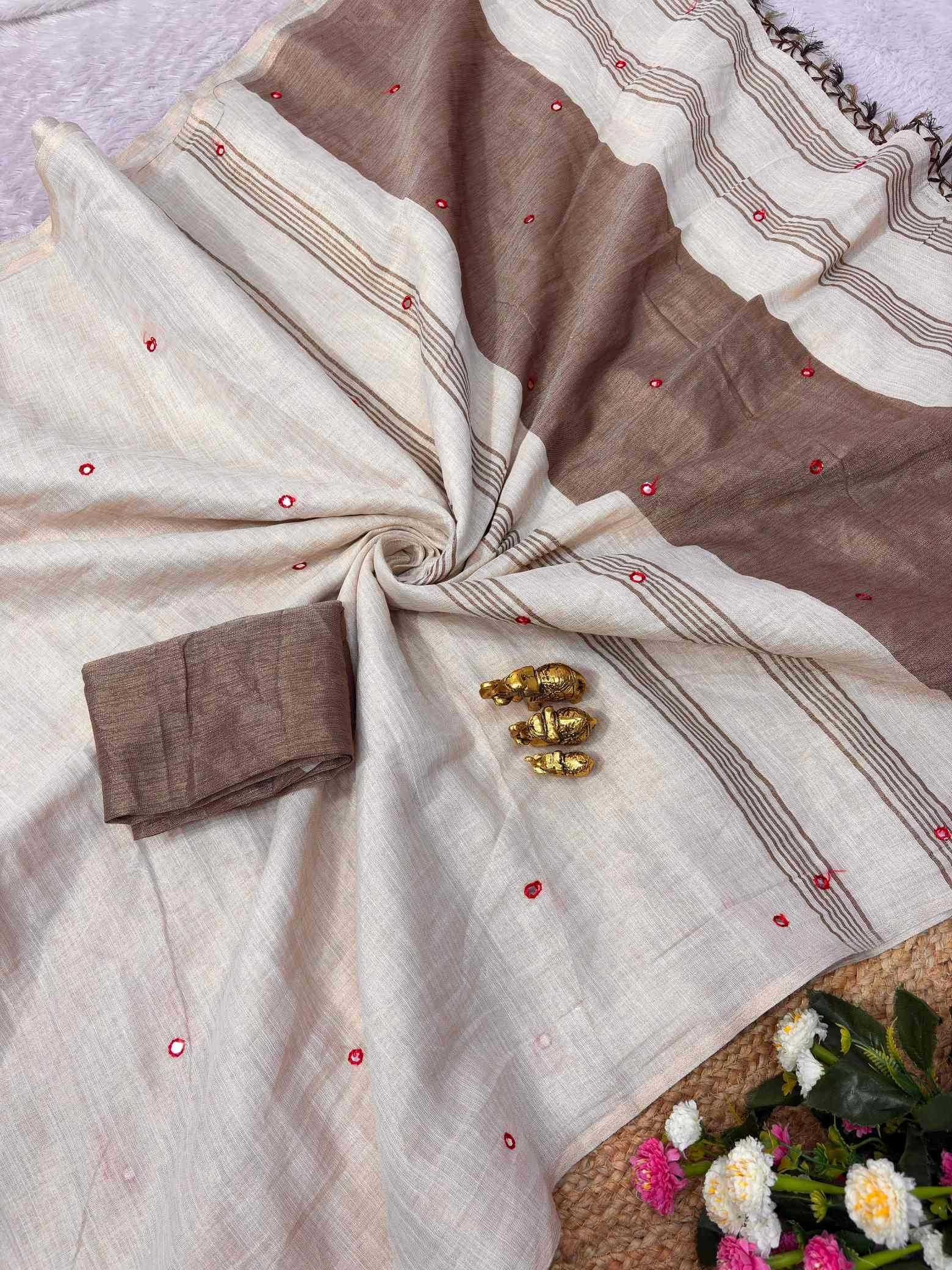 YNF Wholesale Linen Mirror Work Saree  | Surat Manufacturer