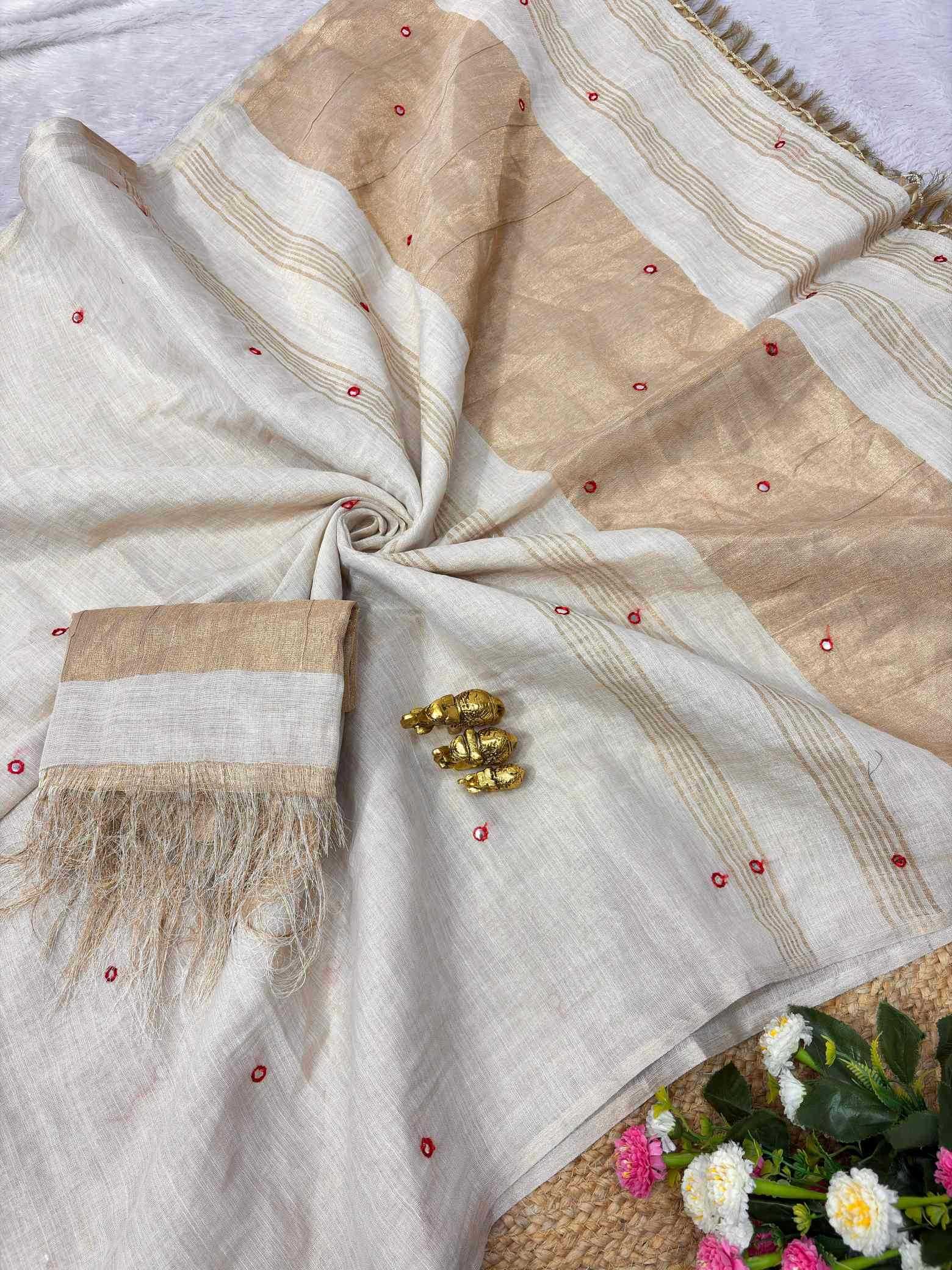 YNF Wholesale Linen Mirror Work Saree  | Surat Manufacturer