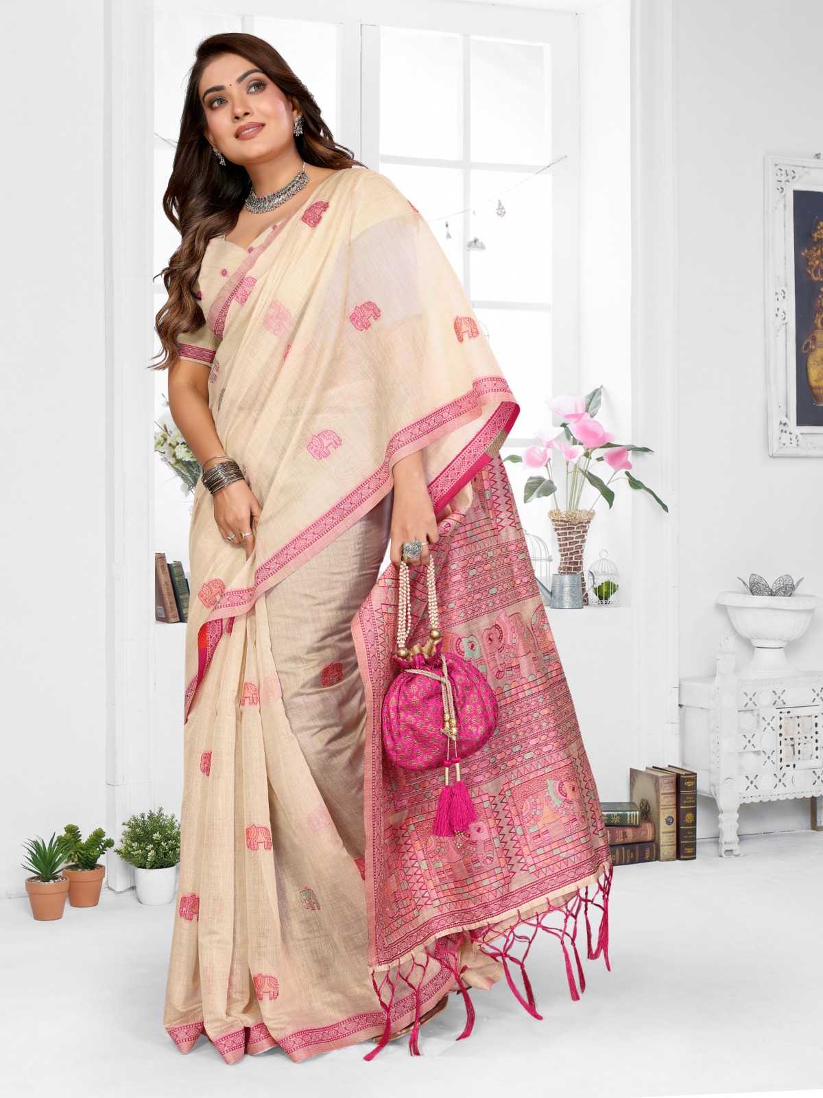 YNF Wholesale Cotton Jacquard Saree RIN144 Suman | Surat Manufacturer