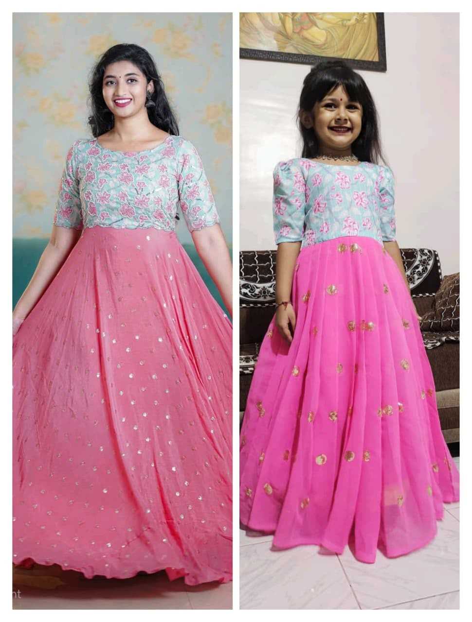 YNF Wholesale Pure Silk Mother Daughter Matching Gowns  | Surat Manufacturer