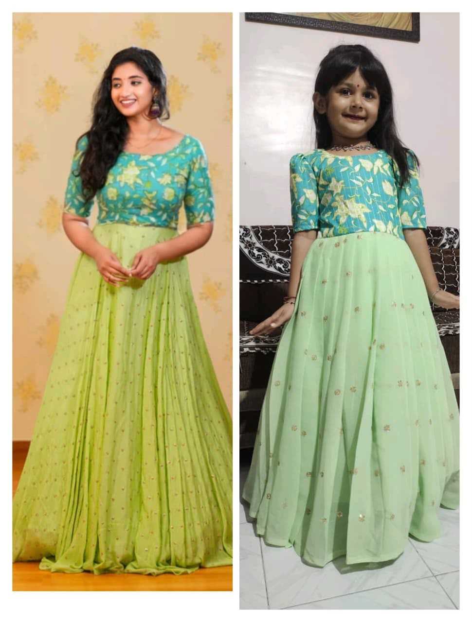YNF Wholesale Pure Silk Mother Daughter Matching Gowns  | Surat Manufacturer