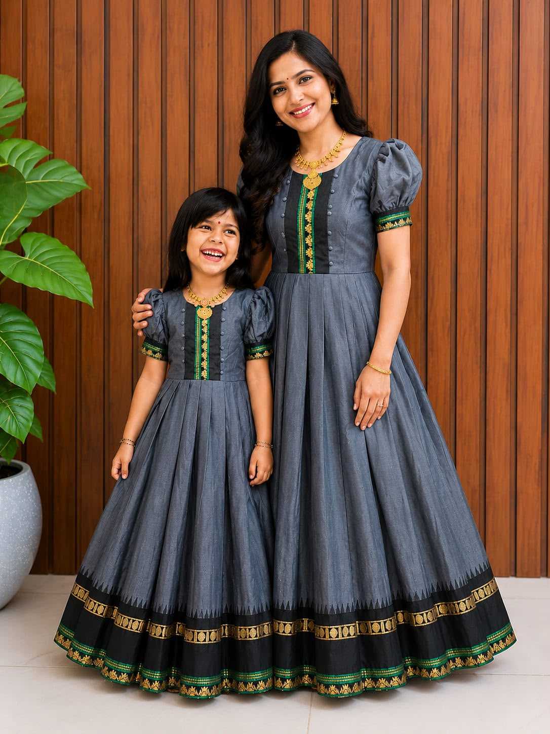 YNF Wholesale Soft Cotton Silk Mother Daughter Matching Gowns  | Surat Manufacturer