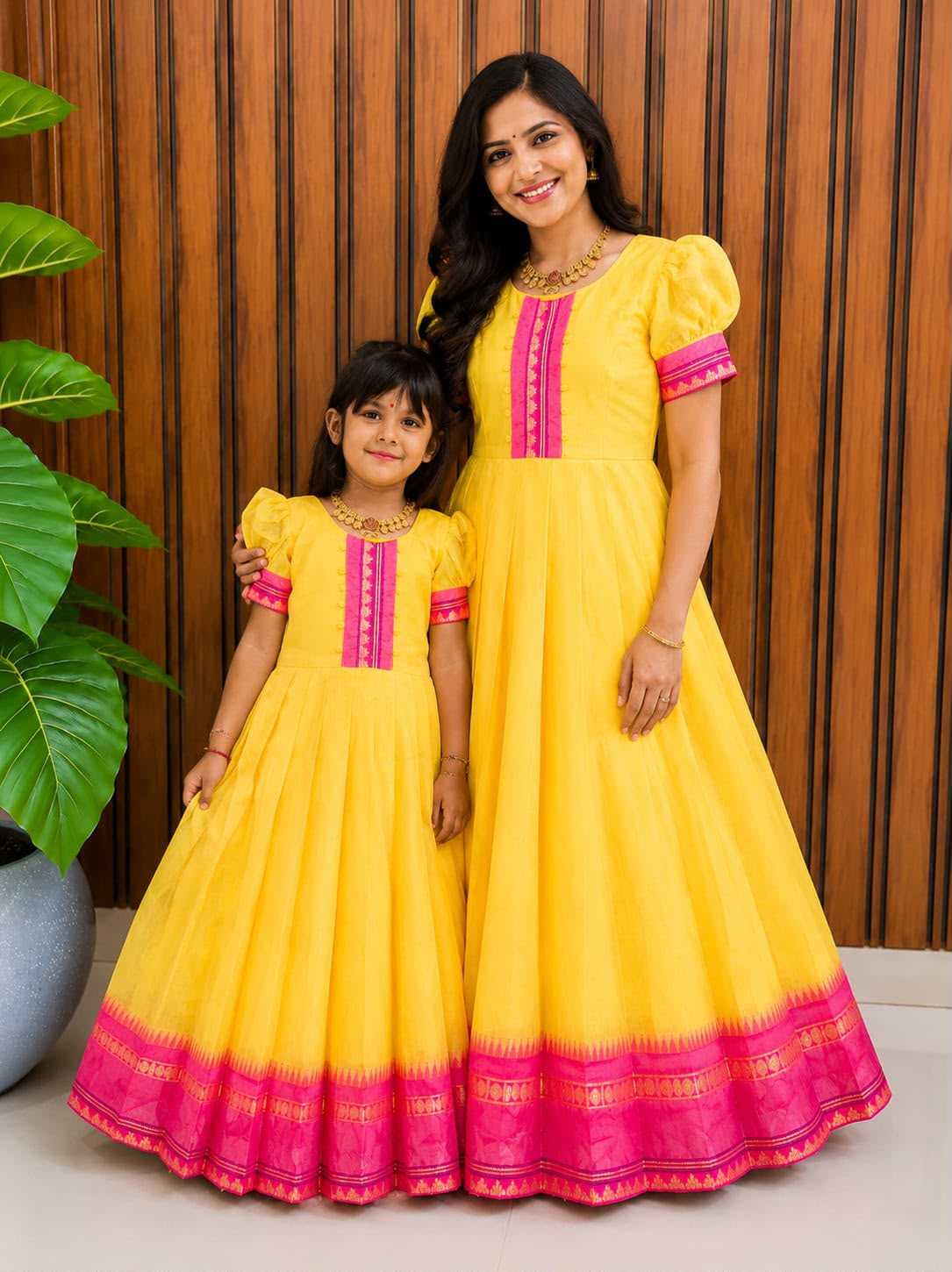 YNF Wholesale Soft Cotton Silk Mother Daughter Matching Gowns  | Surat Manufacturer