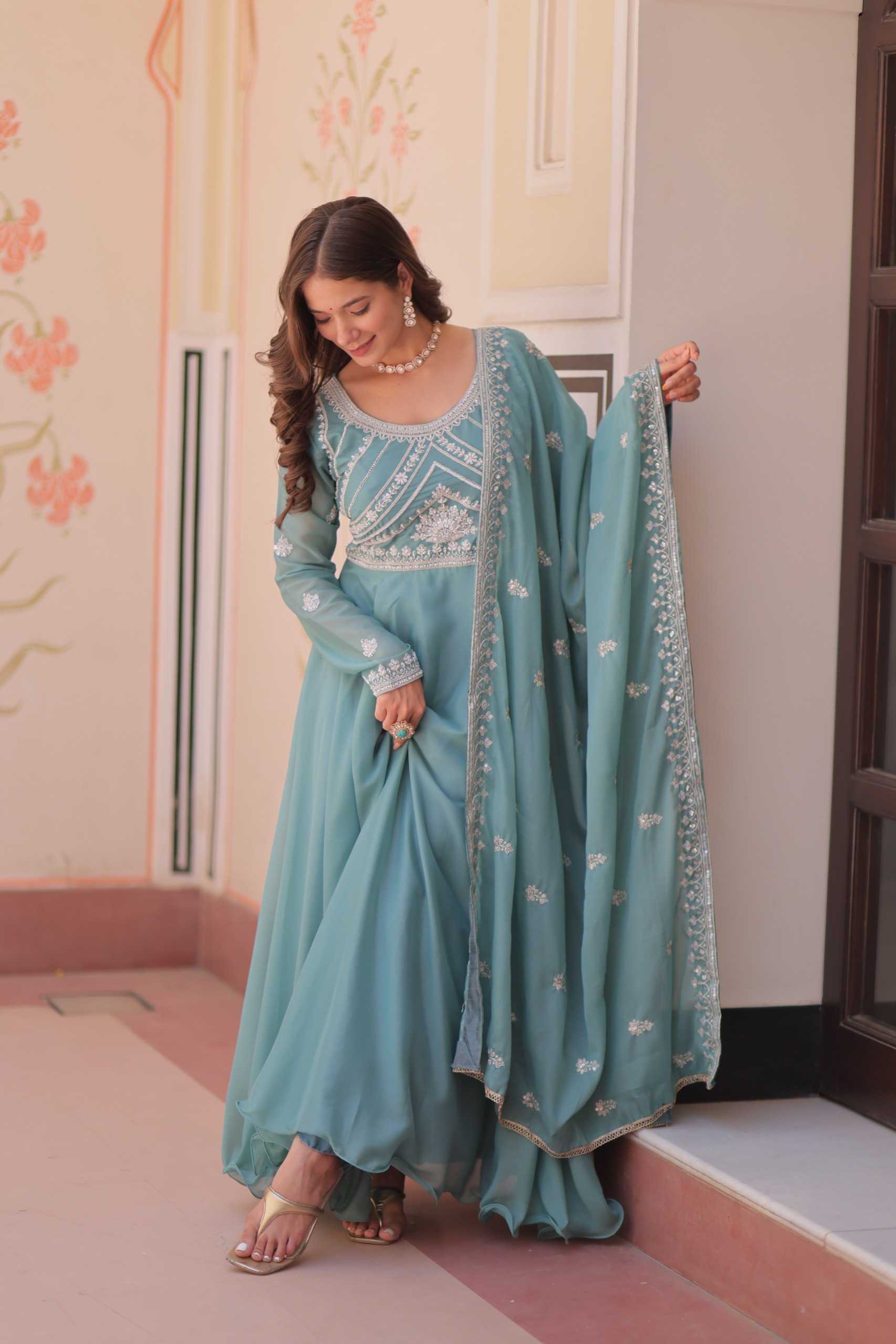 YNF Wholesale Georgette Embroidery Gowns KESH491 9311 | Surat Manufacturer