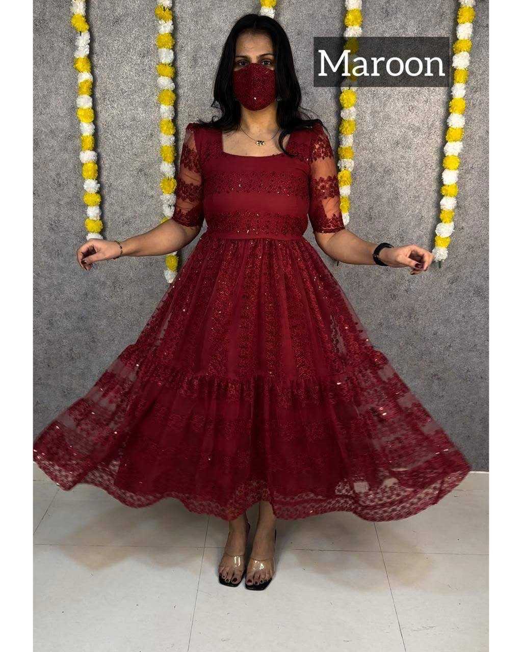 YNF Wholesale Net Embroidery Gowns KESH599 Devahuti | Surat Manufacturer