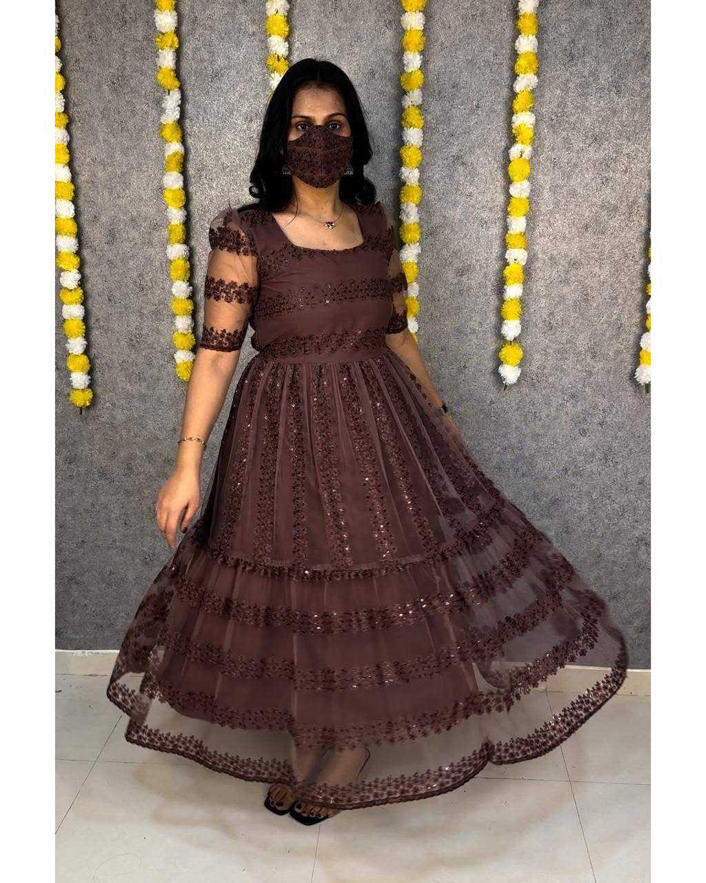 YNF Wholesale Net Embroidery Gowns KESH599 Devahuti | Surat Manufacturer