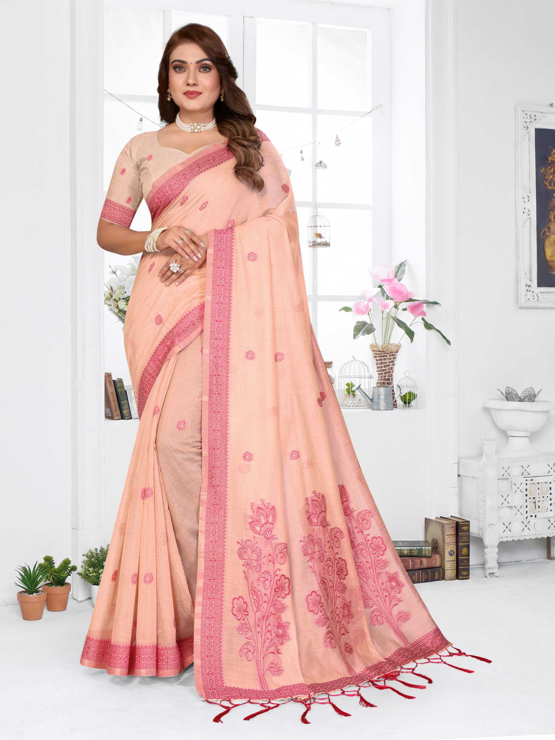 YNF Wholesale Cotton Jacquard Saree RIN144 Parmeshwari | Surat Manufacturer