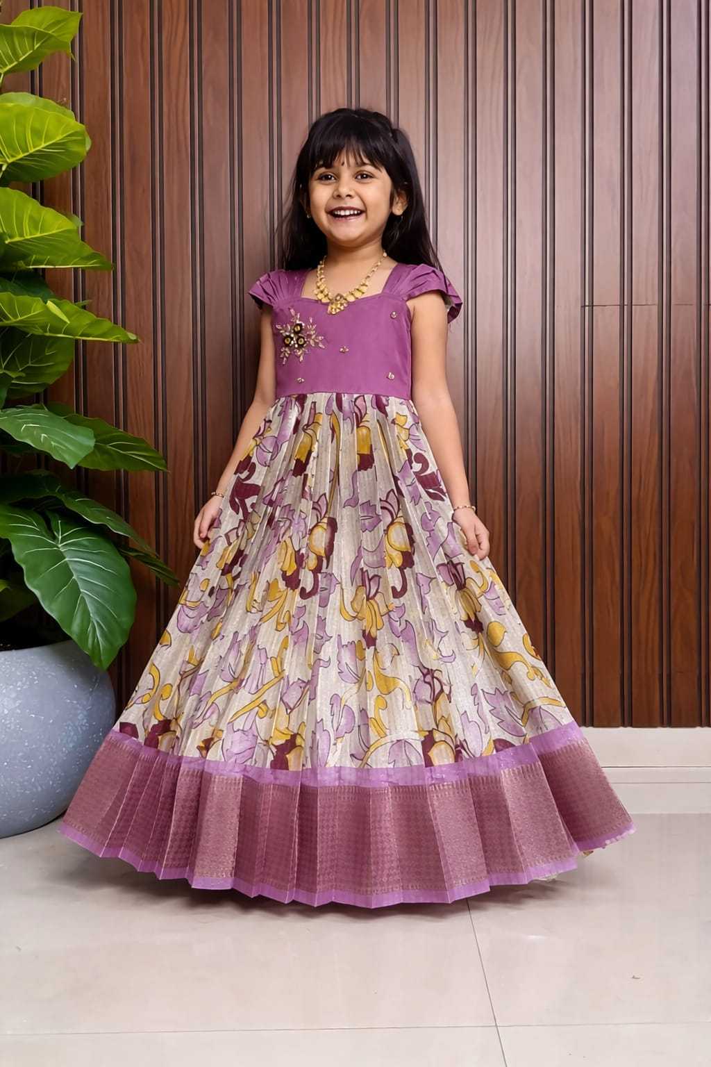 YNF Wholesale Pure Silk Kids Gown RIN161 Go | Surat Manufacturer