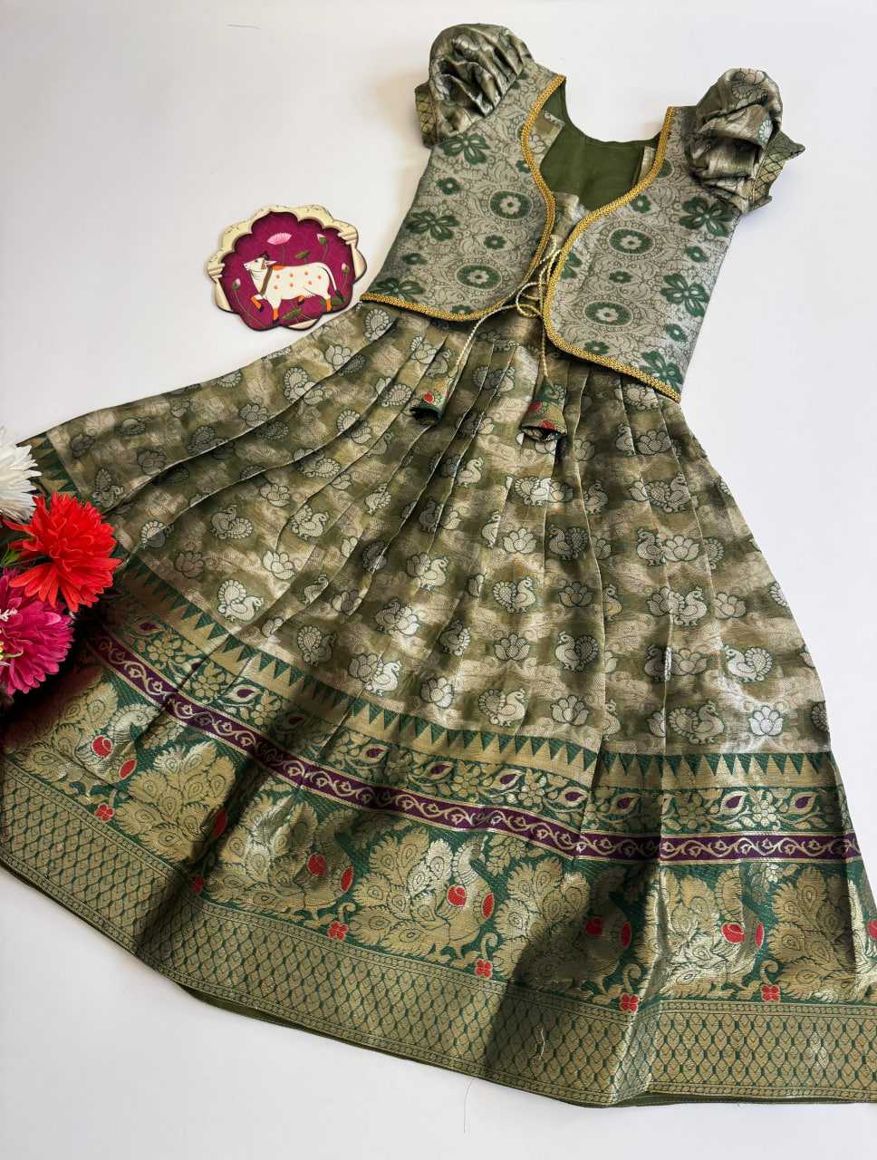YNF Wholesale Kanjivaram Silk Kids Frocks RIN235 KOMAL | Surat Manufacturer