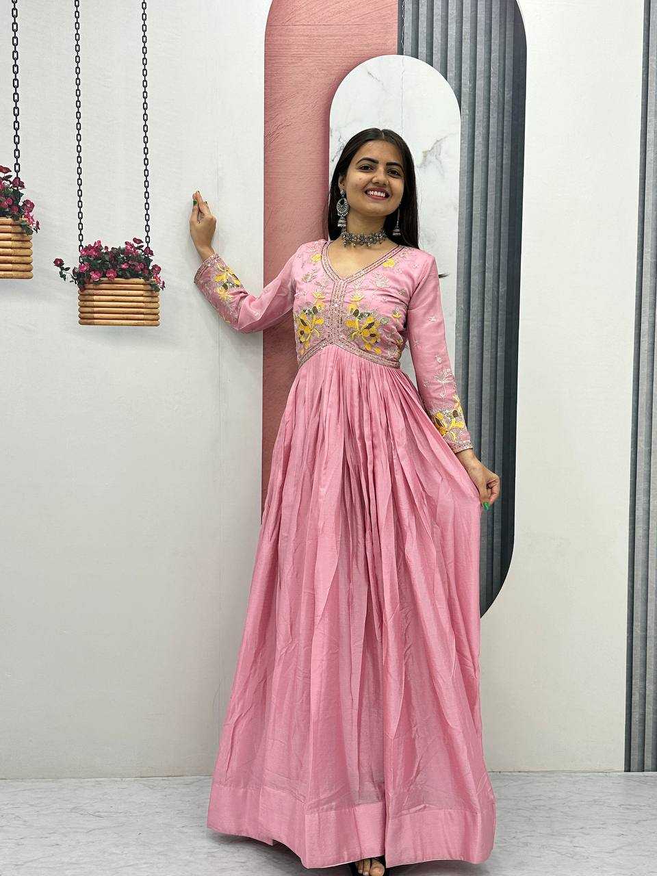 YNF Wholesale Chinon Embroidery Gowns KESH496 542 | Surat Manufacturer