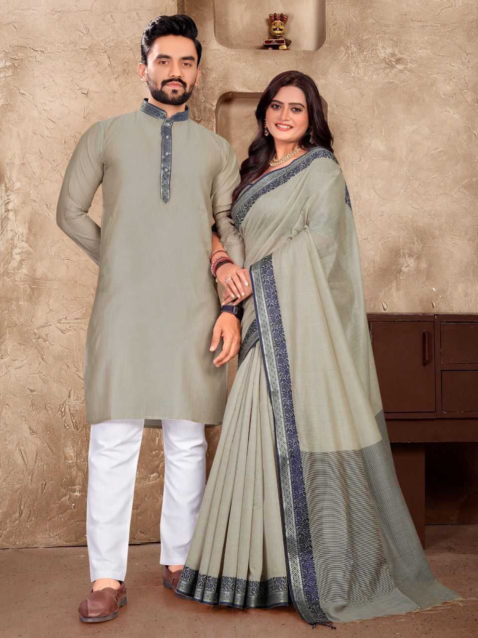 YNF Wholesale Linen Couple Kurta Pajama and Saree Sets KESH530 M-1 | Surat Manufacturer