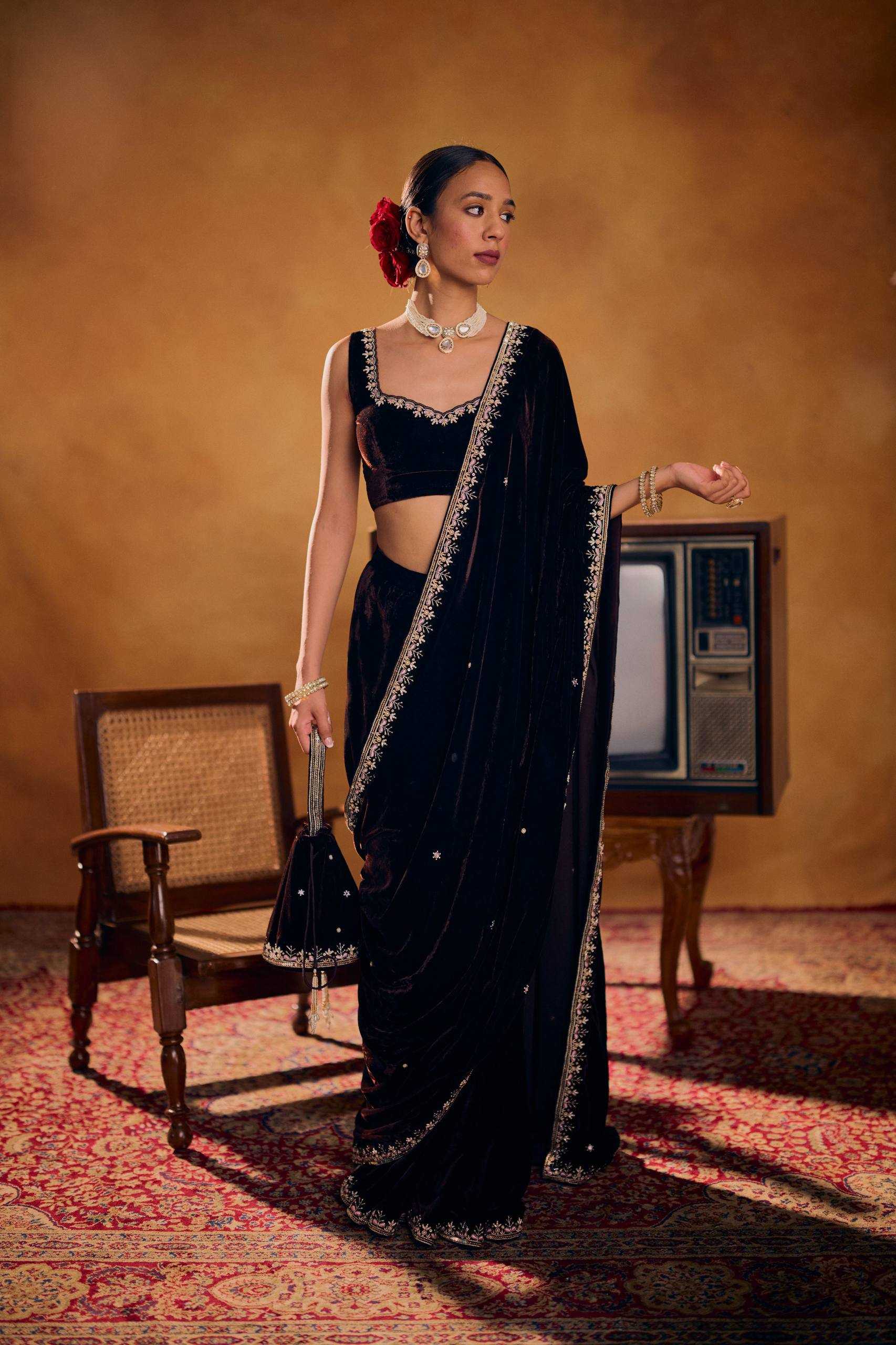 YNF Wholesale Velvet Designer Sarees RIN215 489 | Surat Manufacturer