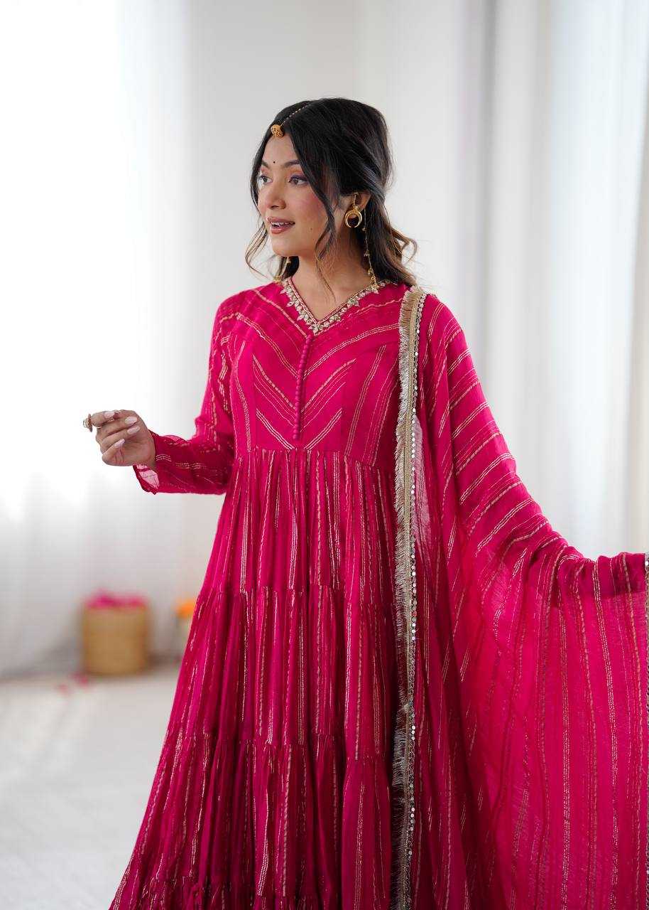 YNF Wholesale Chanderi Silk Ruffle Gowns KESH499 5305 | Surat Manufacturer
