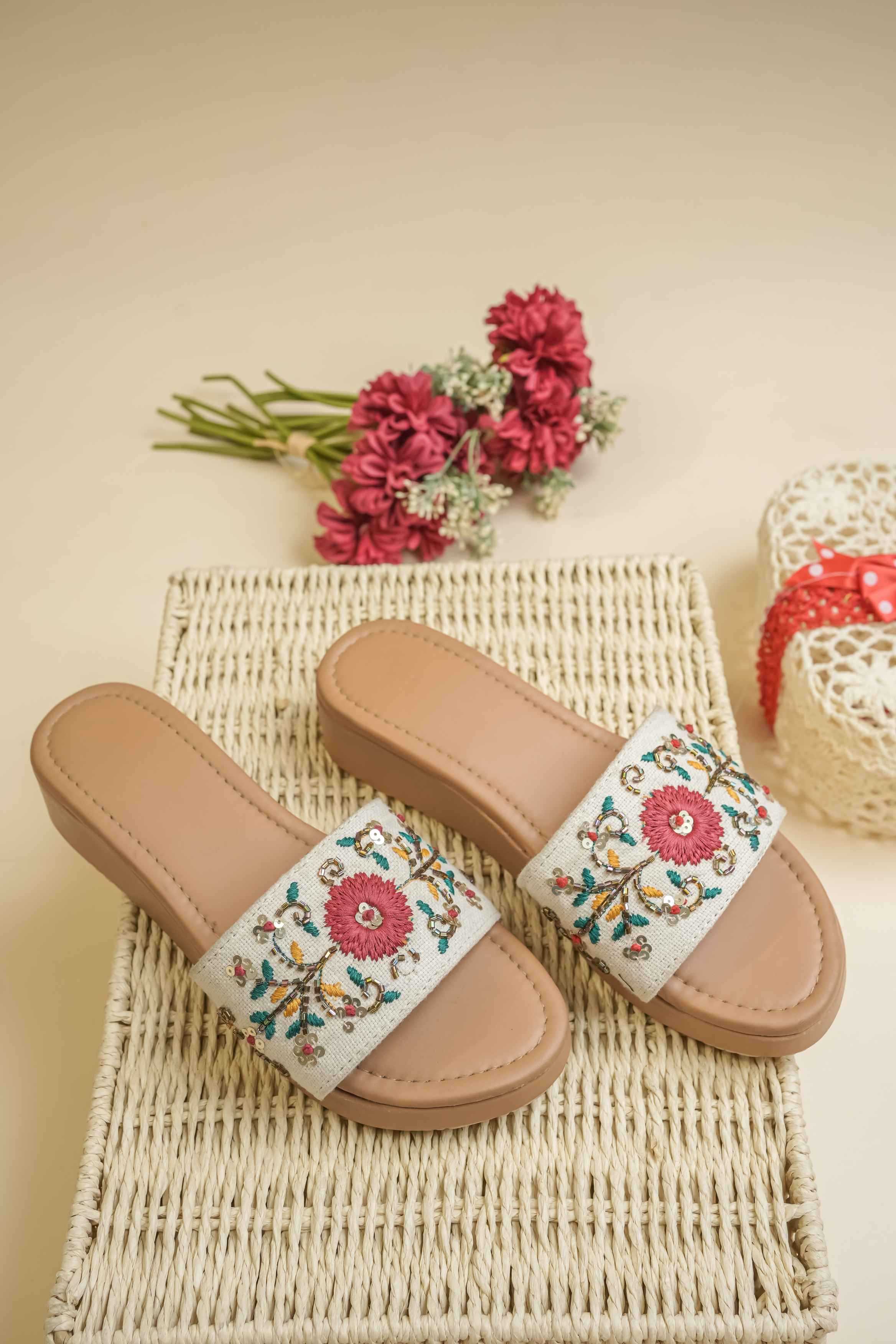 YNF Wholesale Cotton Handcrafted Designer Footwear KESH641 Red flower hill | Surat Manufacturer
