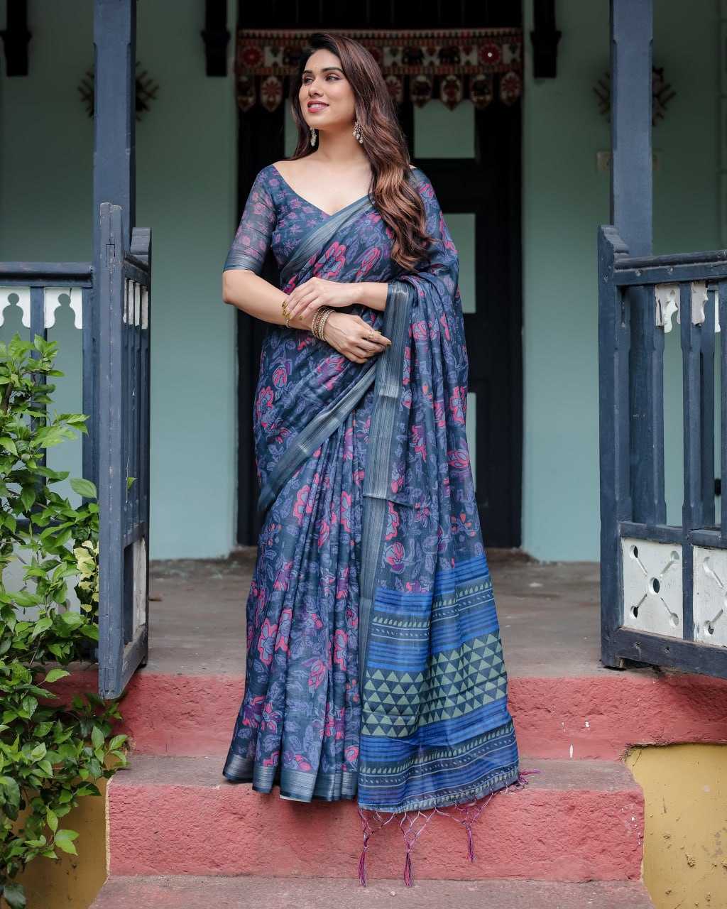 YNF Wholesale Linen Designer Sarees KESH553 Indigo Bloom | Surat Manufacturer