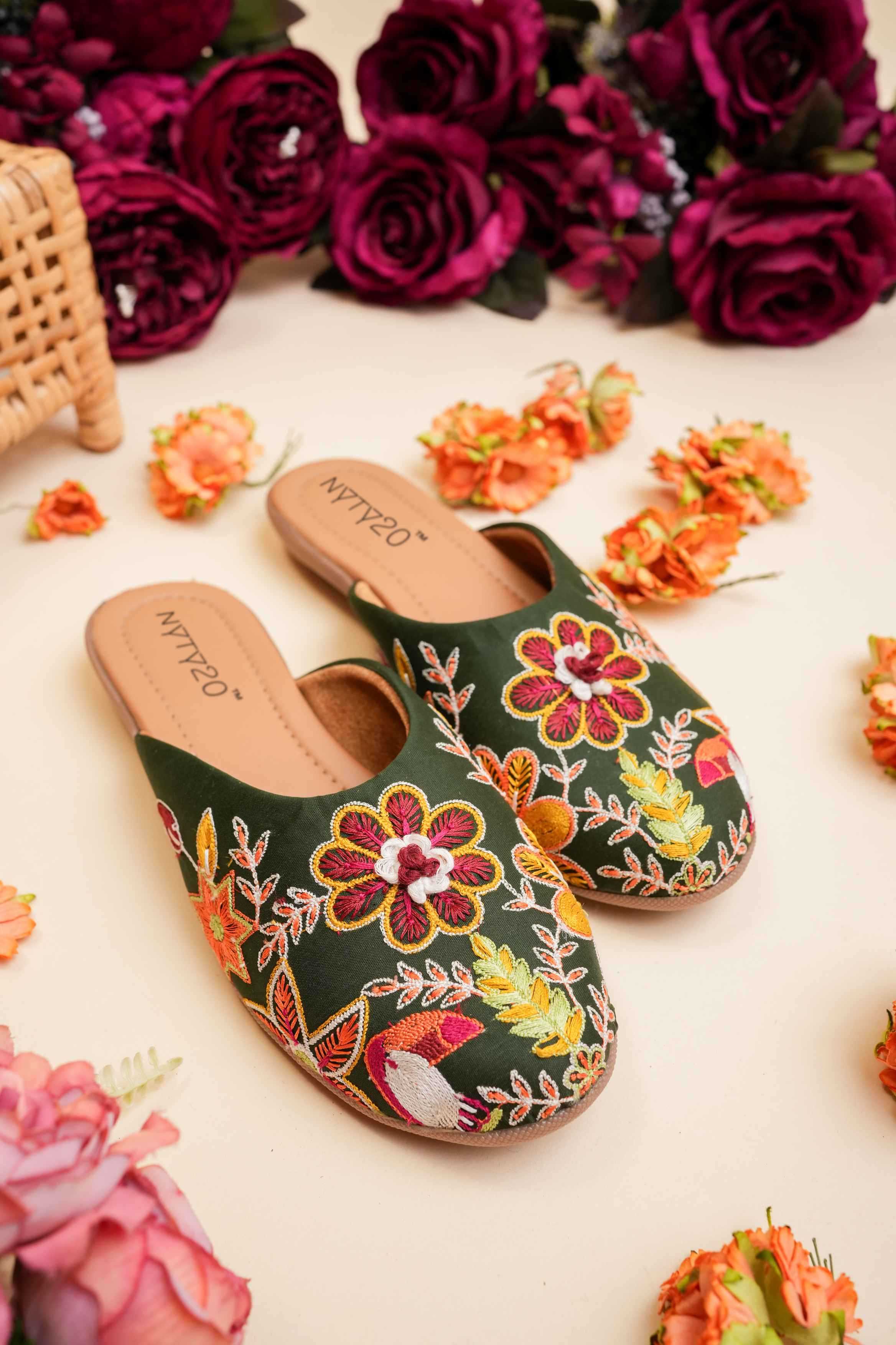 YNF Wholesale Premium Roman Silk Designer Juttis KESH641 Green jutti | Surat Manufacturer