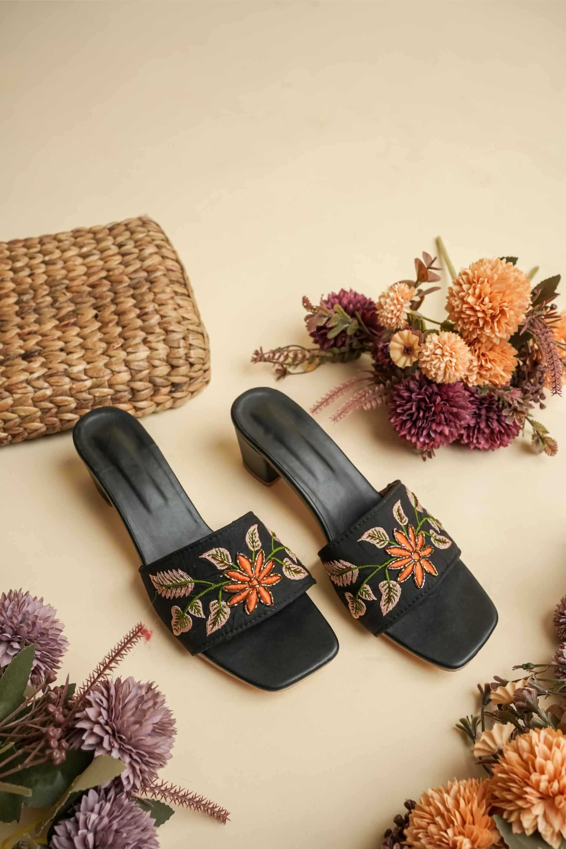 YNF Wholesale Premium Roman Silk Casual Ethnic Footwear KESH641 Orange flower heel | Surat Manufacturer